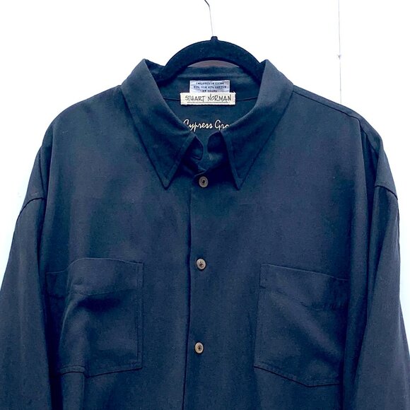 Men’s Cypress Grove Silk/Cotton Blend Long Sleeve Button Down Shirt, Black XXL - Picture 2 of 8